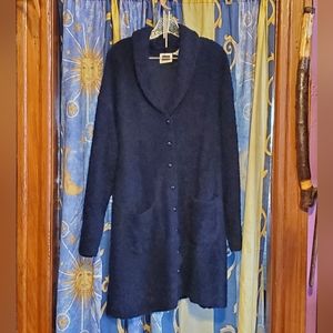 C.S.T. Sport Fuzzy Button-Up Navy Blue Cardigan Size 1X